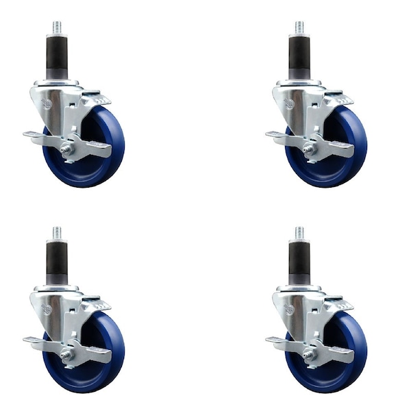 Service Caster 4'' Solid Poly Swivel 1-1/4'' Expanding Stem Caster Set with Brake, 4PK SCC-EX20S414-SPUS-TLB-114-4 - main